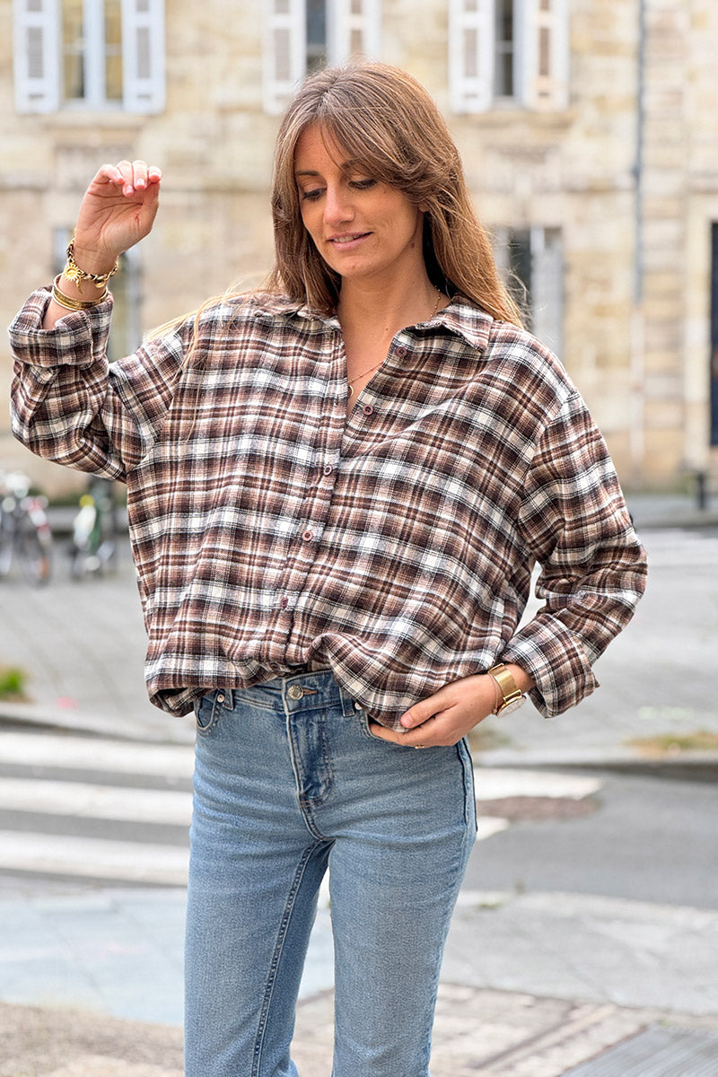 Chocolate Brown Plaid Button-Down Flannel