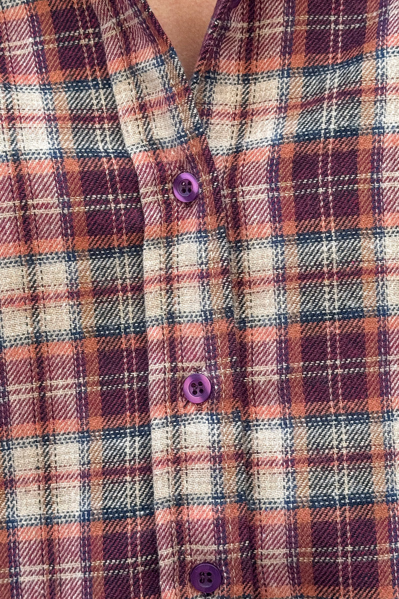 Burgundy Plaid Button-Down Blouse