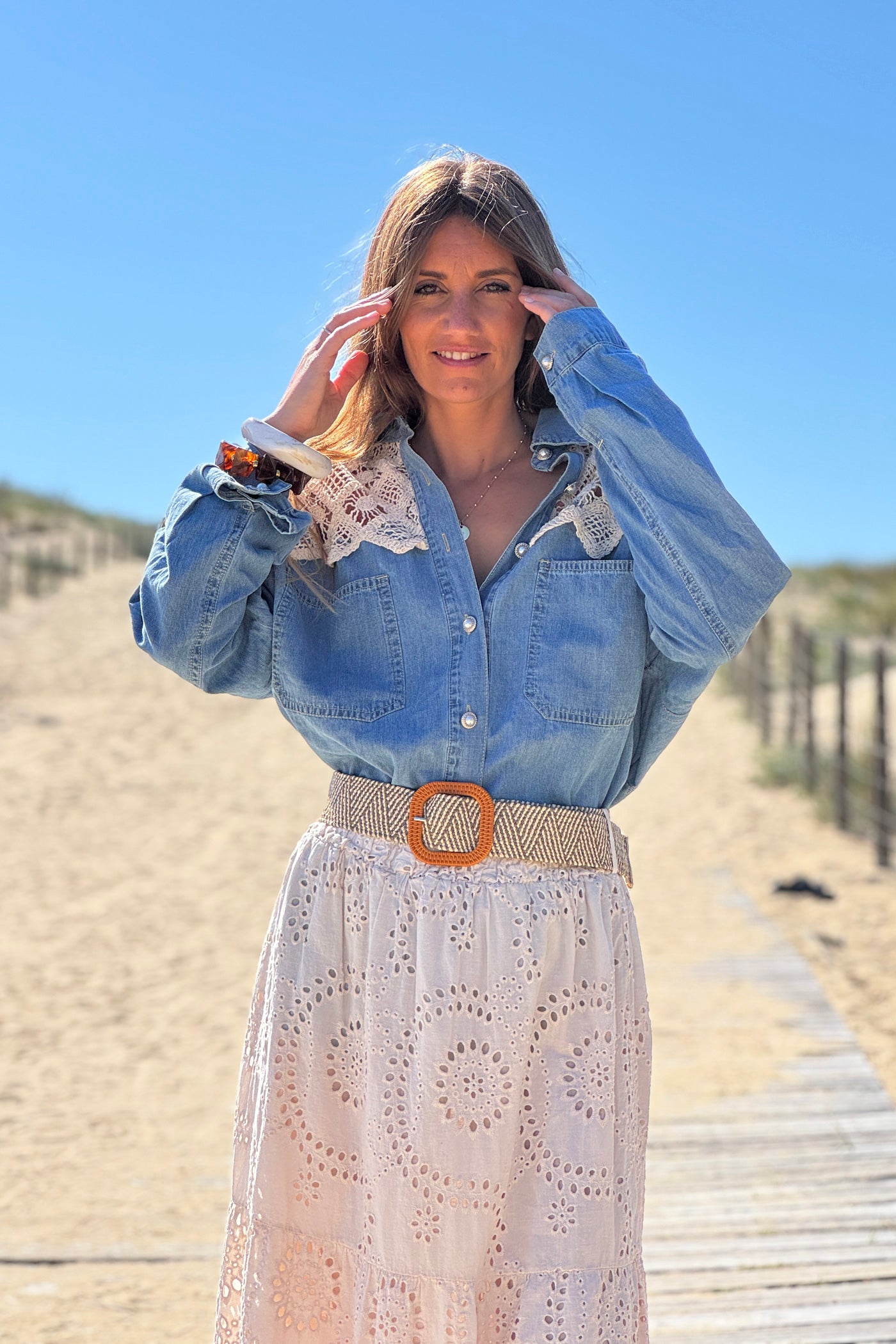 Cream Crochet Dreams Denim Blouse