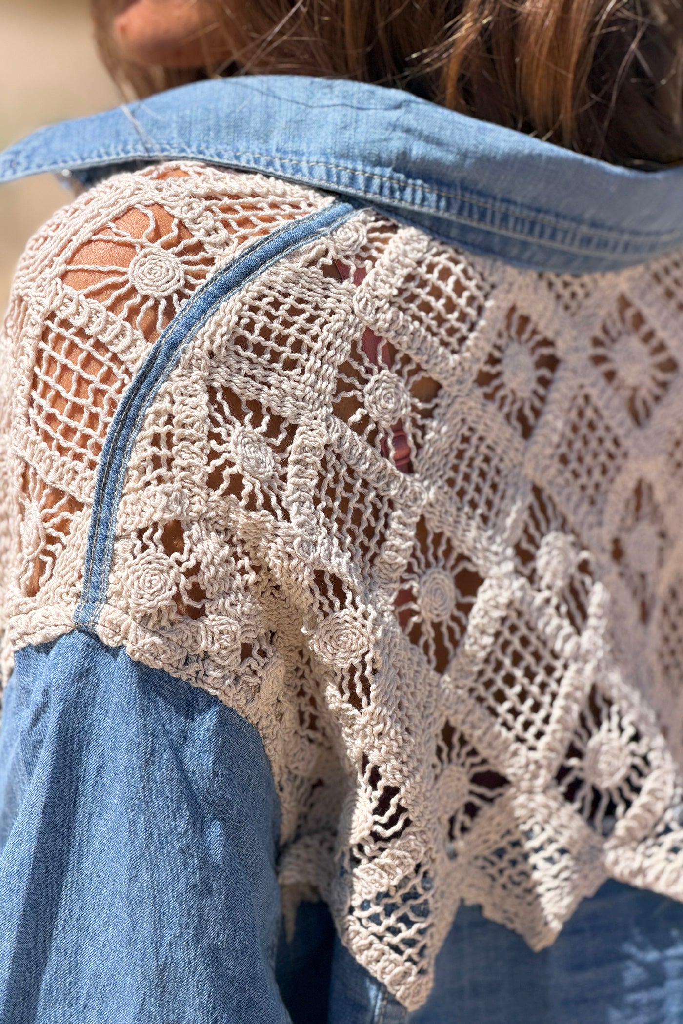 Cream Crochet Dreams Denim Blouse