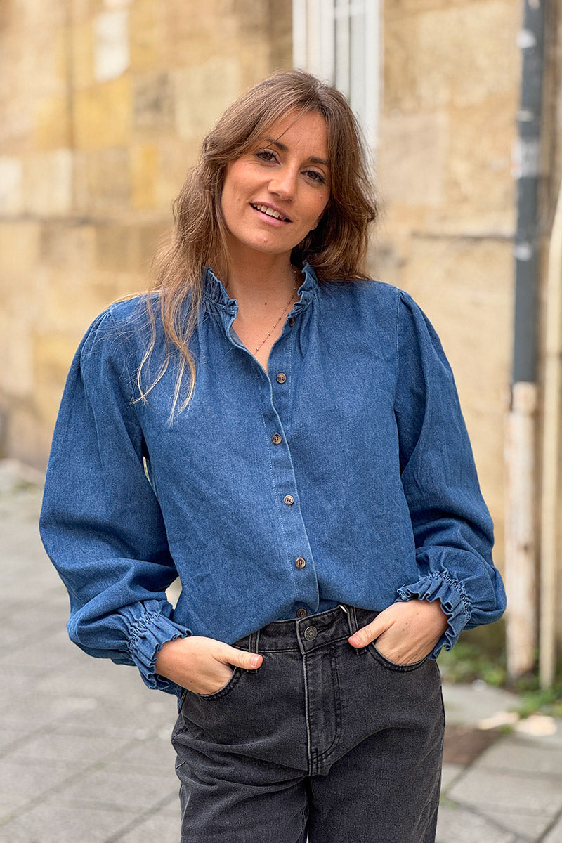 Medium Blue Denim Peasant Blouse