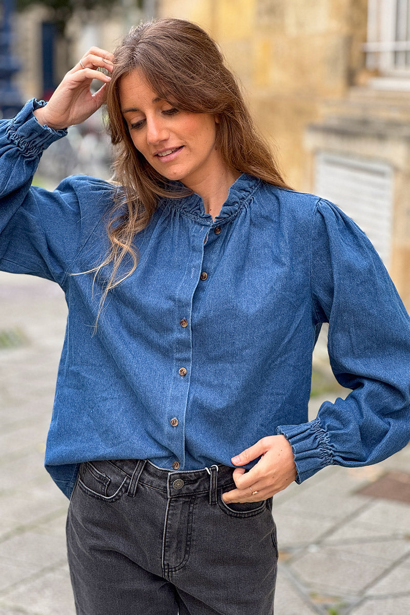 Medium Blue Denim Peasant Blouse