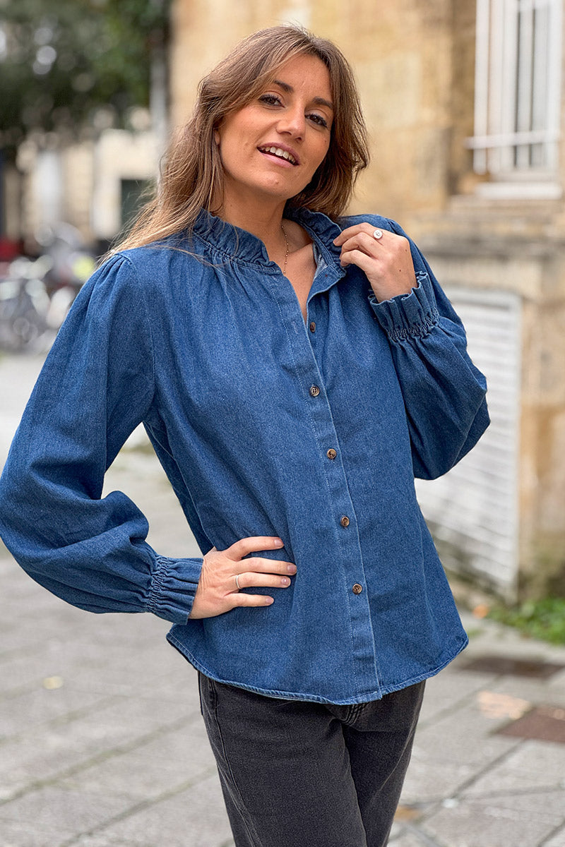 Medium Blue Denim Peasant Blouse