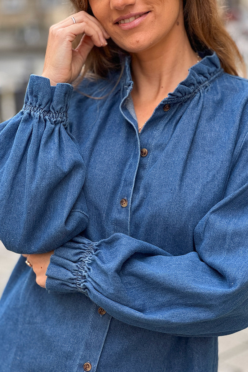 Medium Blue Denim Peasant Blouse