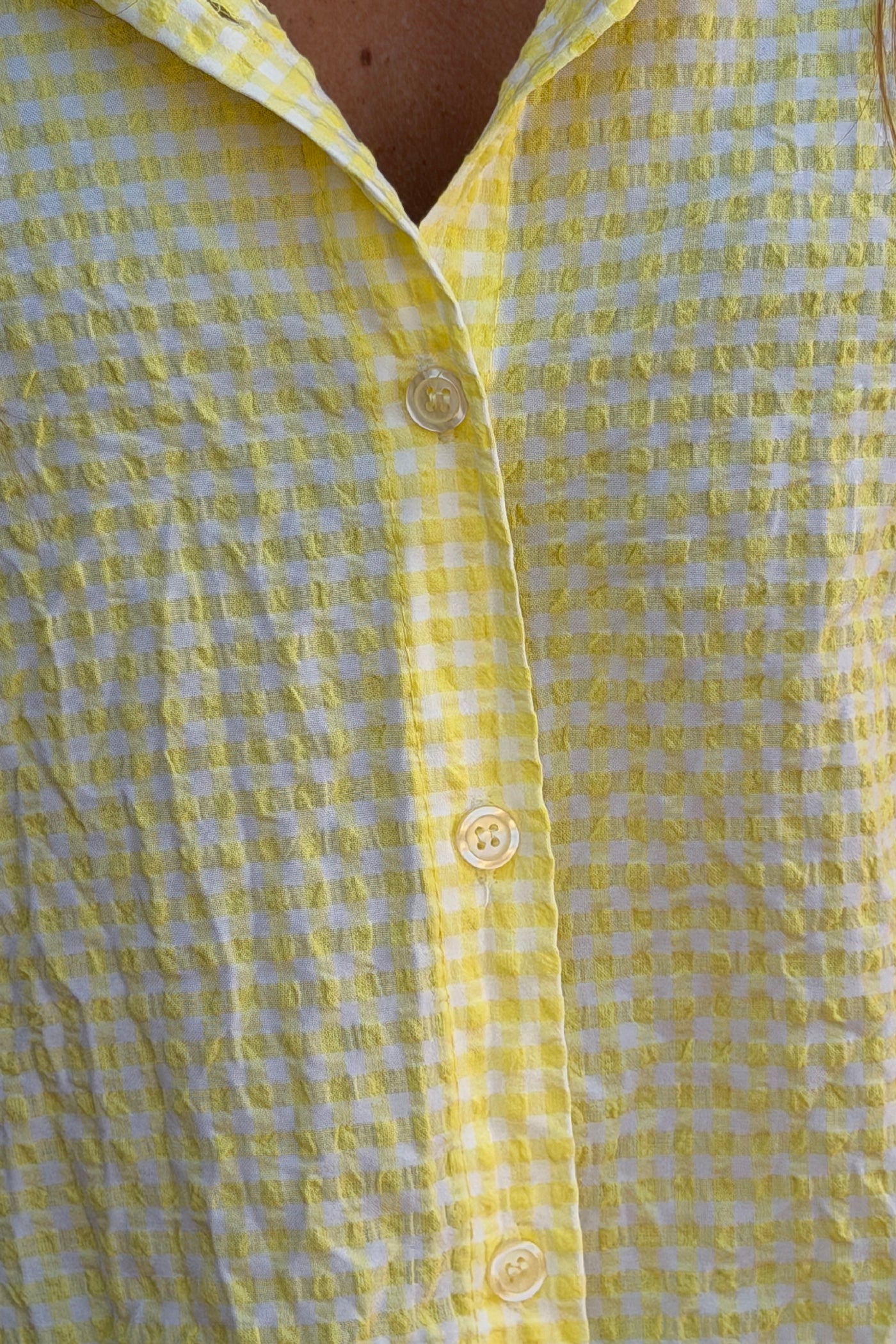 Butter Yellow Gingham Crinkle Gauze Blouse