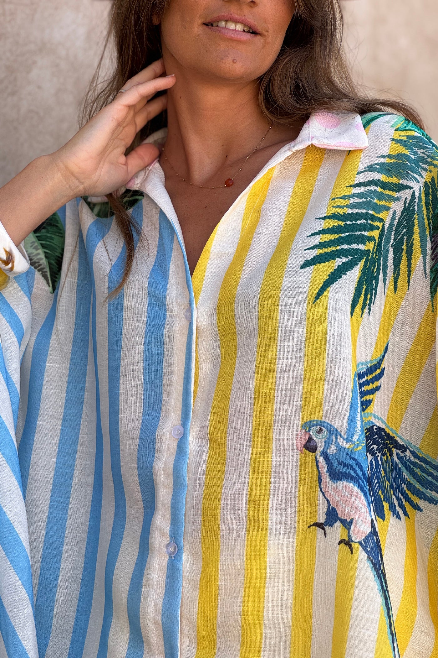 Cabana Stripe Multicolor Tropical Capelet Blouse