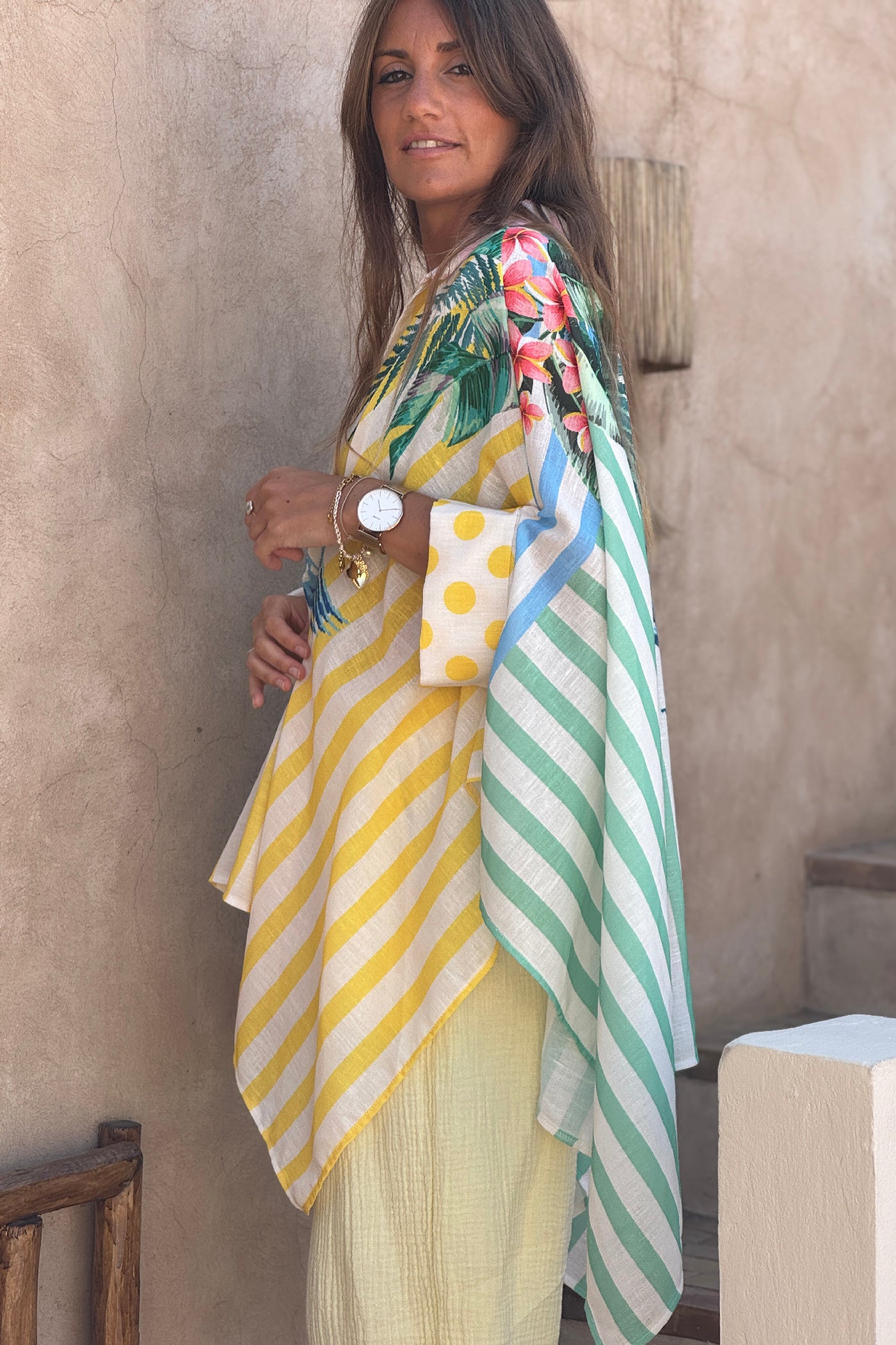 Cabana Stripe Multicolor Tropical Capelet Blouse