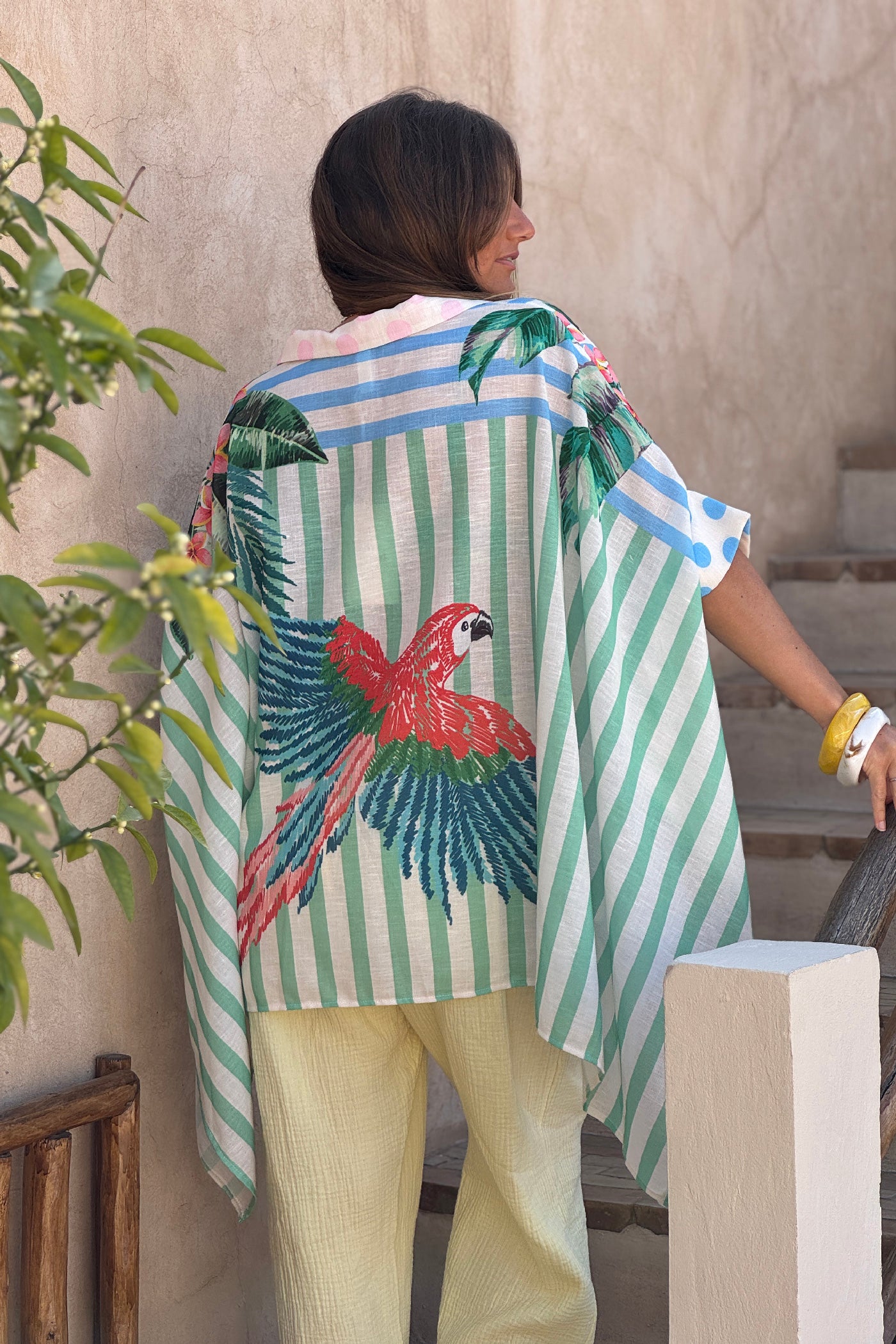 Cabana Stripe Multicolor Tropical Capelet Blouse