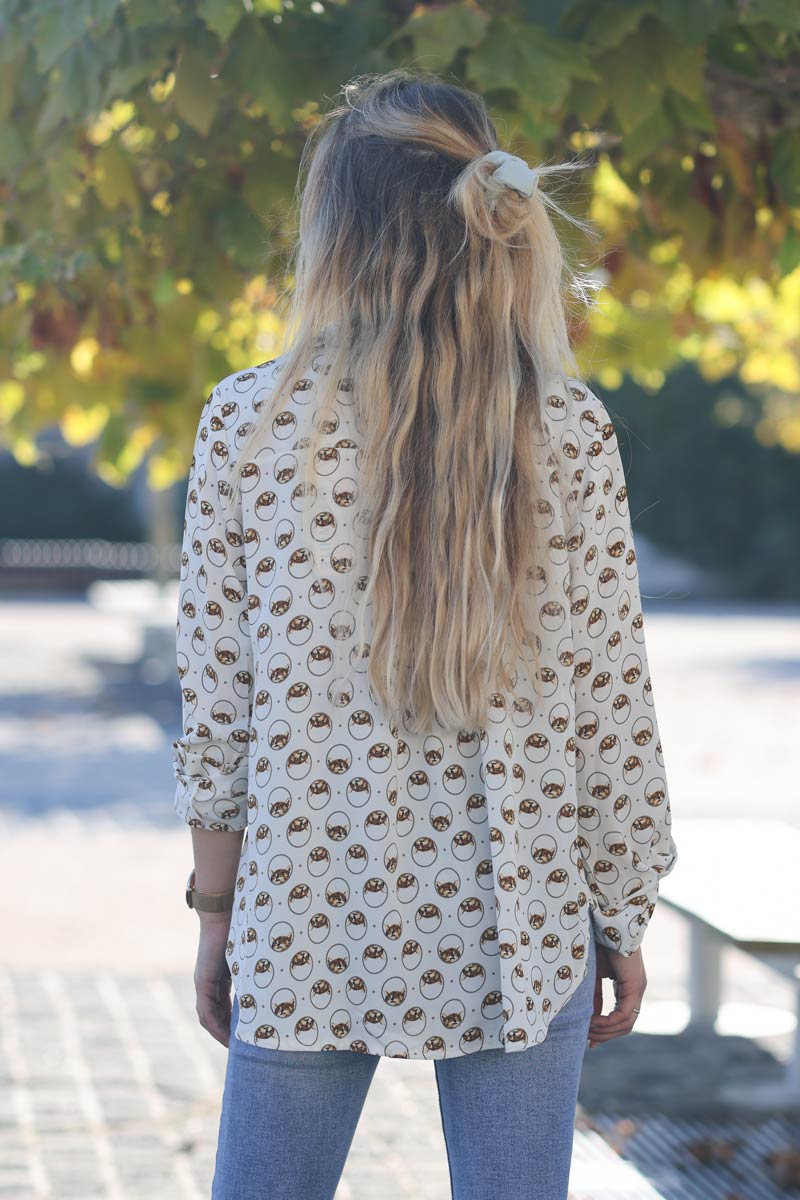 Chemise fluide ecru motifs petits chats E337 (1)