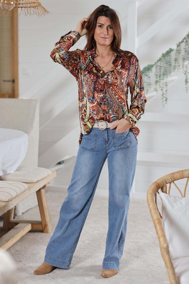 Chemise fluide effet satine imprime paisley h011 (1)