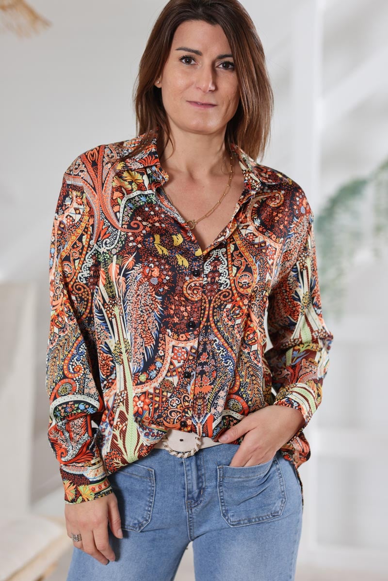Chemise fluide effet satine imprime paisley h011 (1)