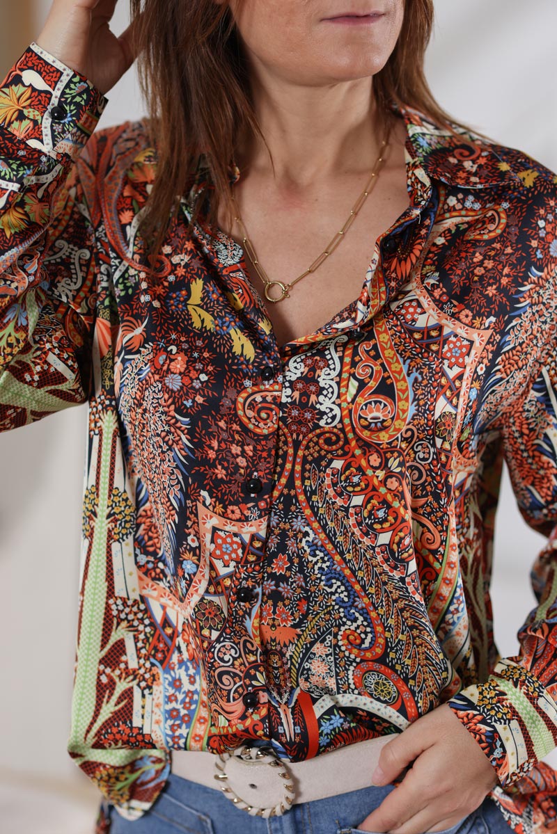 Chemise fluide effet satine imprime paisley h011 (1)