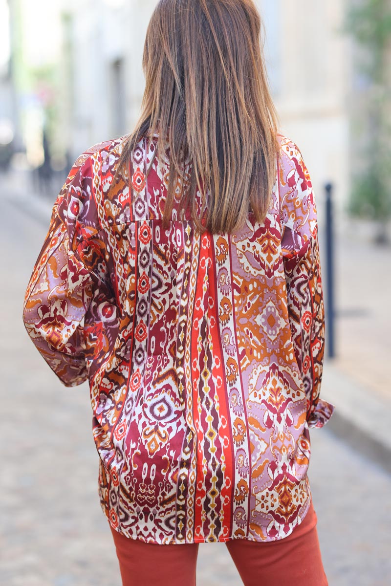 Chemise fluide effet soie imprime oriental tons roses g426 (1)