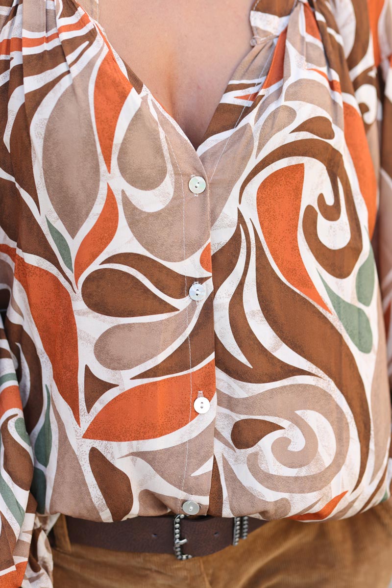 Chemise fluide imprime arabesque camel G312 (1)