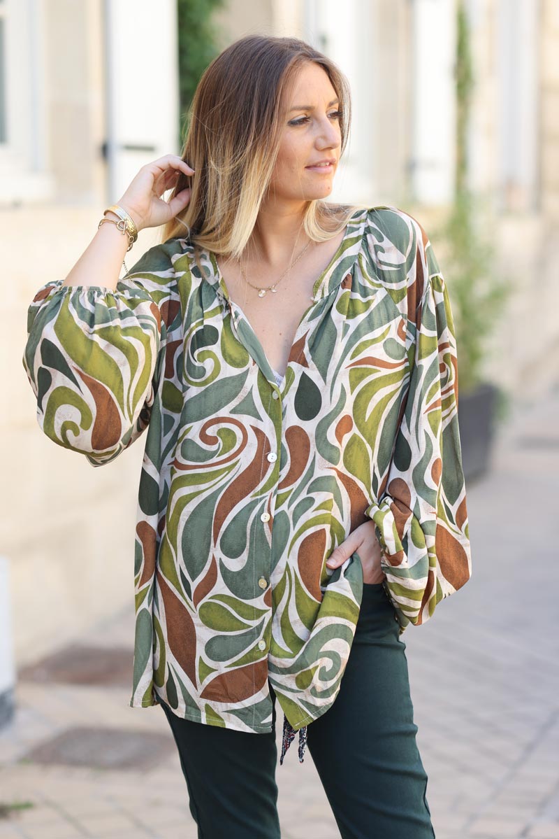 Chemise fluide imprime arabesque vert G312 (1)