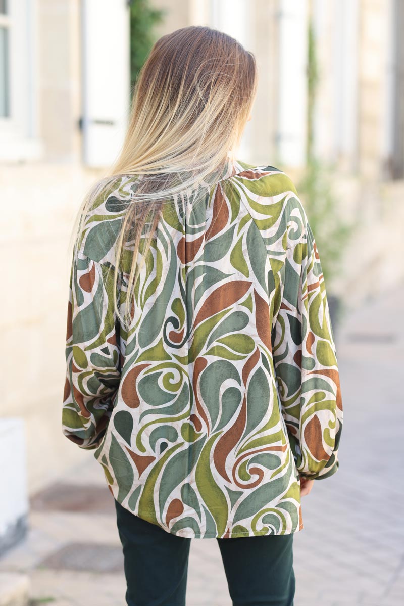 Chemise fluide imprime arabesque vert G312 (1)