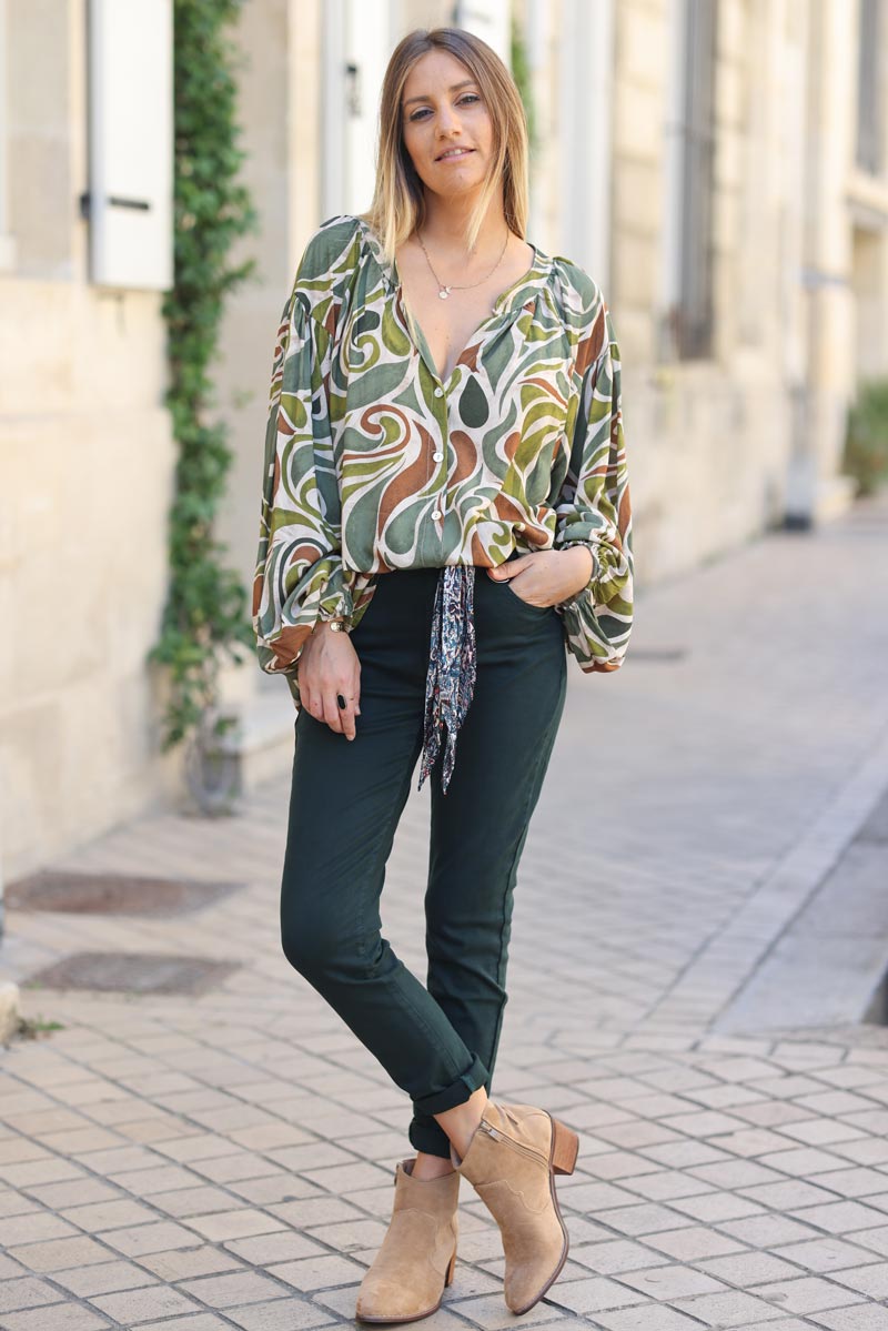 Chemise fluide imprime arabesque vert G312 (1)