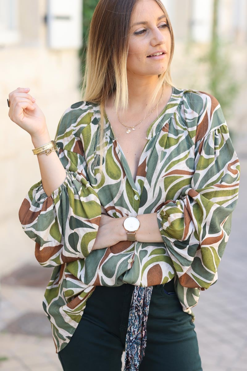Chemise fluide imprime arabesque vert G312 (1)