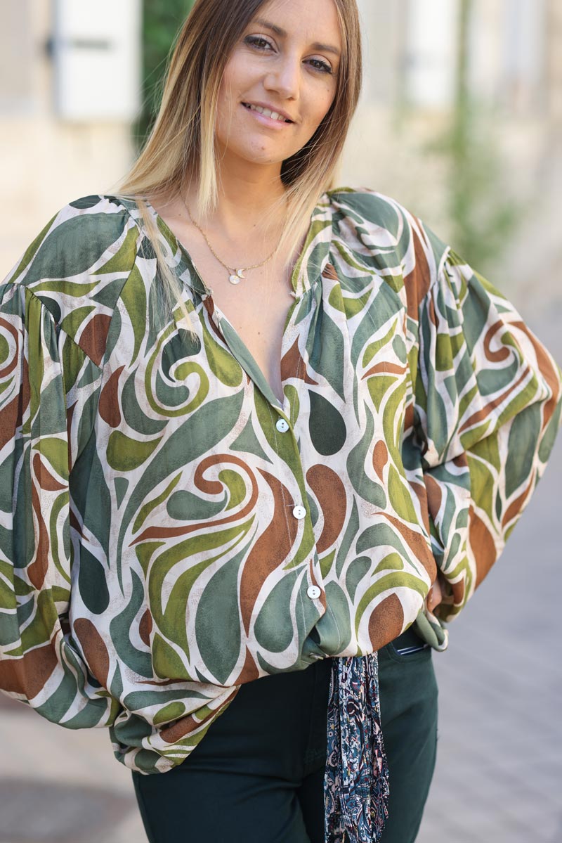 Chemise fluide imprime arabesque vert G312 (1)