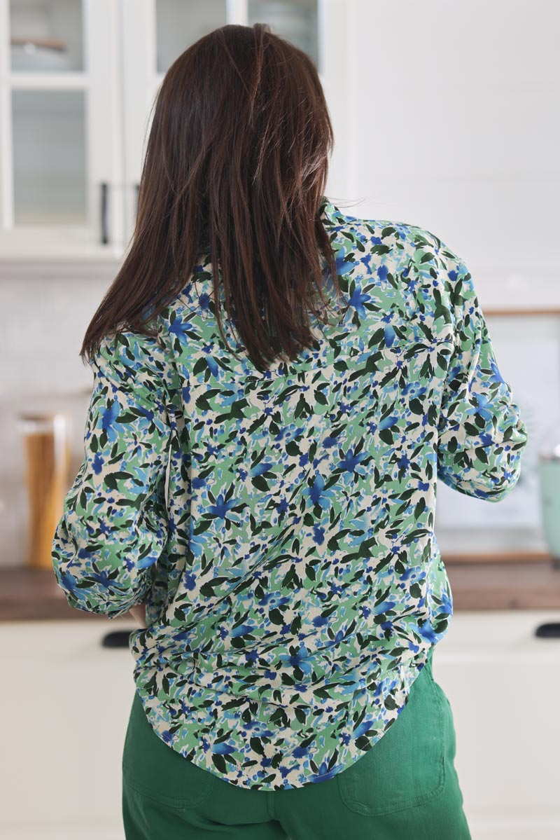 Chemise fluide imprime fleurs aquarelle vert g009 (1)