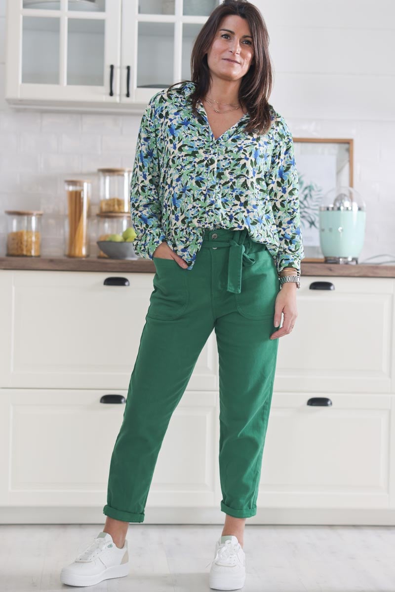 Chemise fluide imprime fleurs aquarelle vert g009 (1)
