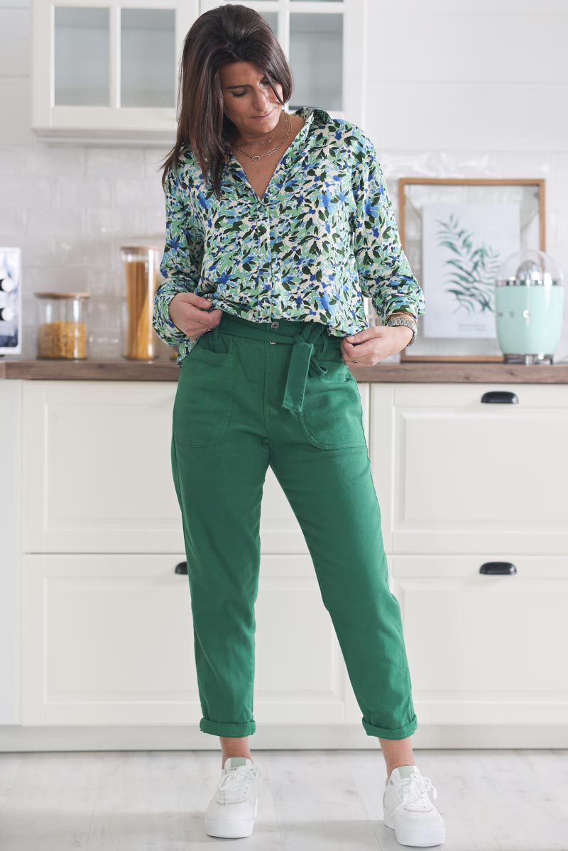 Chemise fluide imprime fleurs aquarelle vert g009 (1)