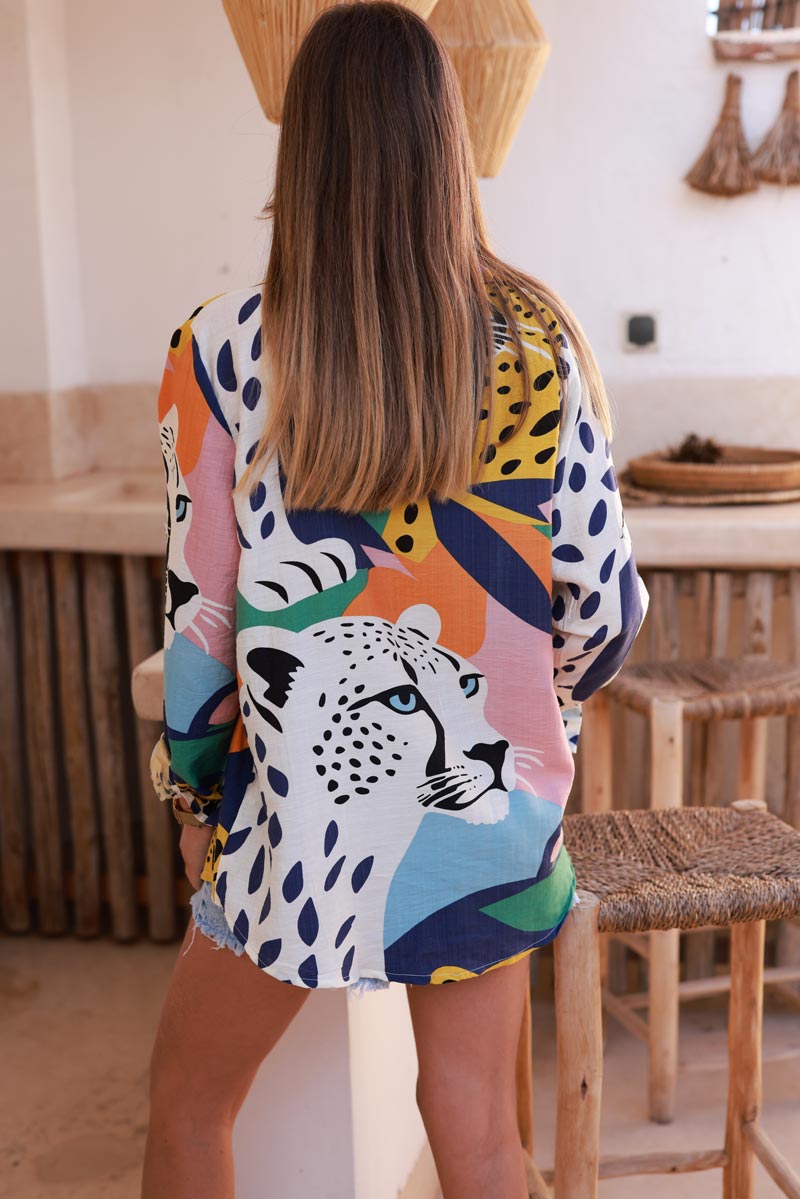Cheetah Jungle Multi Button-Down Blouse