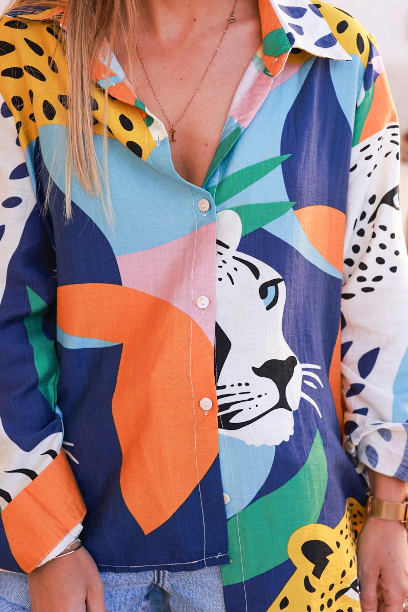 Cheetah Jungle Multi Button-Down Blouse