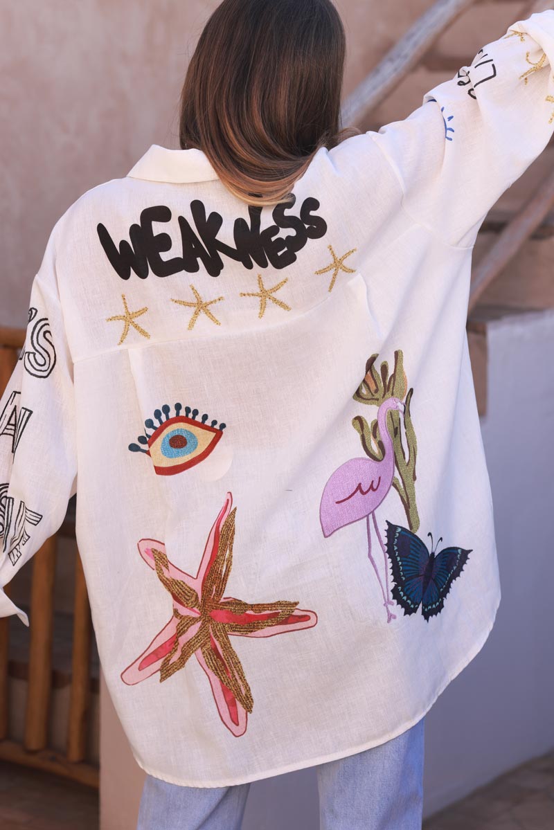 Cream Sea Life Abstract Button-Down Blouse