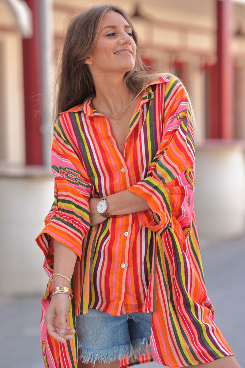 Orange Stripe Southwest Dolman Blouse