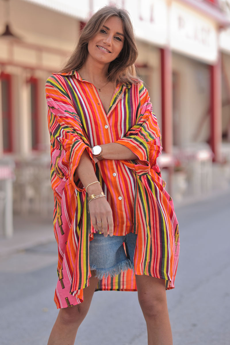 Orange Stripe Southwest Dolman Blouse
