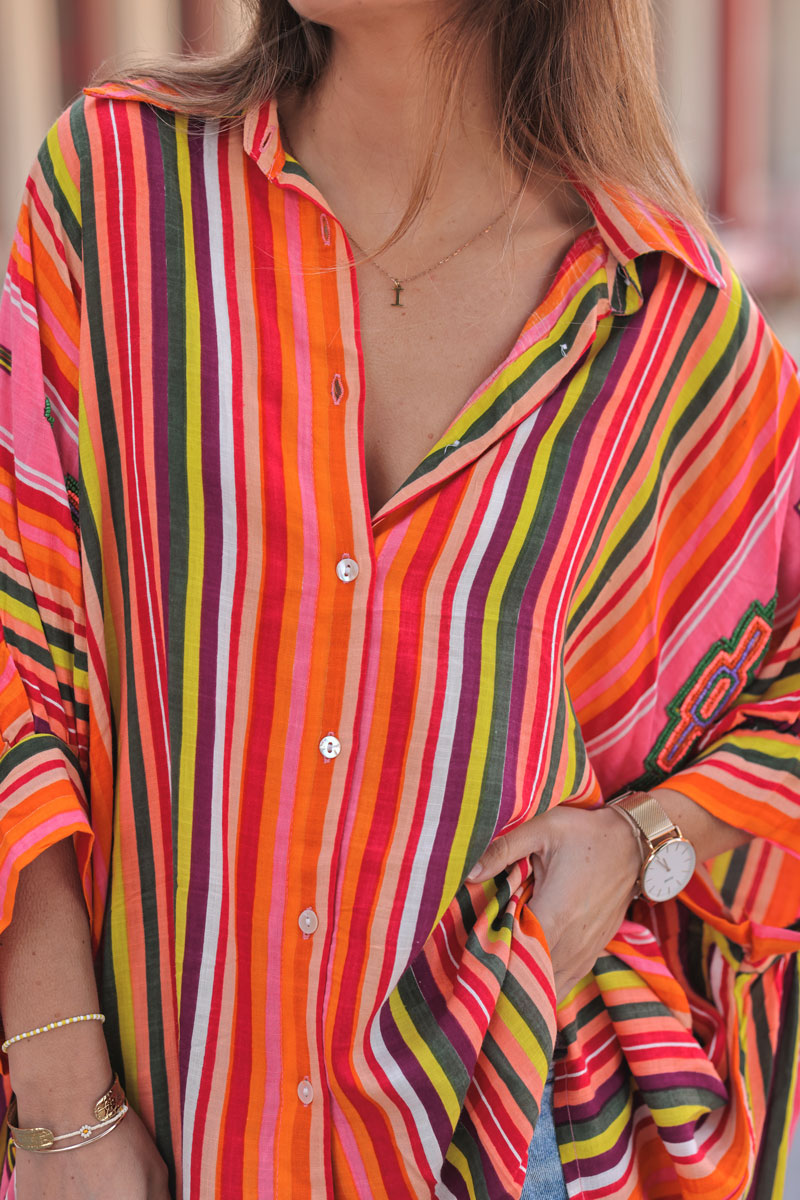 Orange Stripe Southwest Dolman Blouse