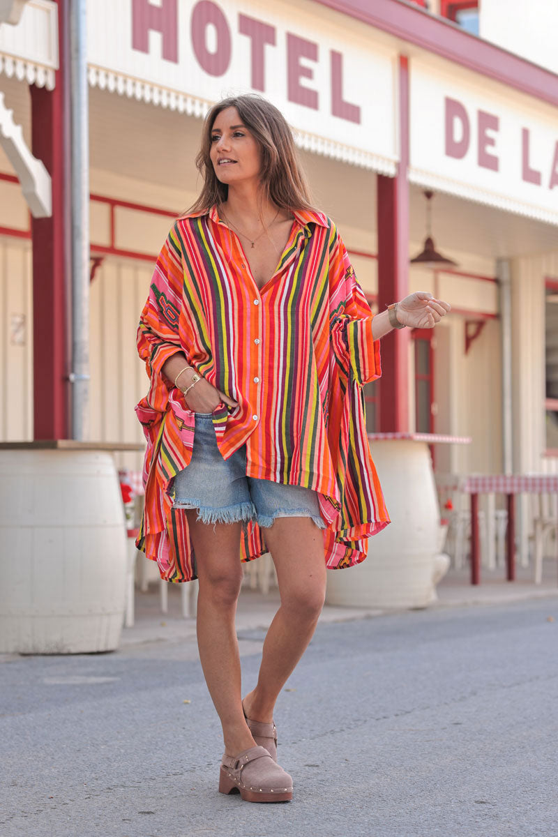 Orange Stripe Southwest Dolman Blouse