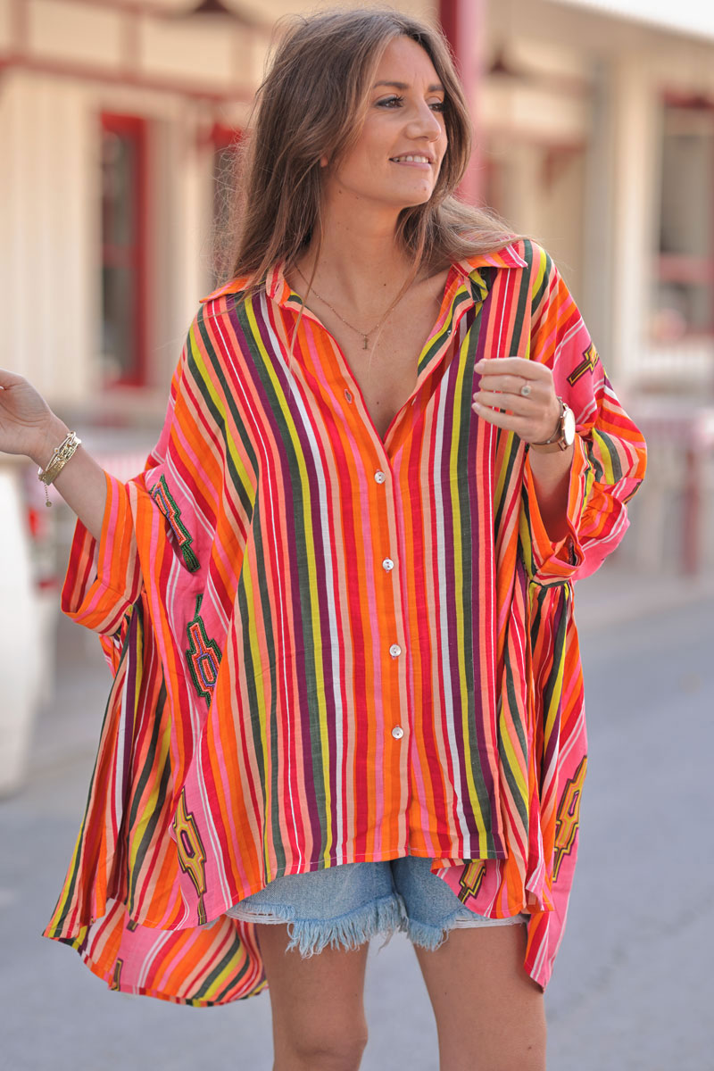 Orange Stripe Southwest Dolman Blouse