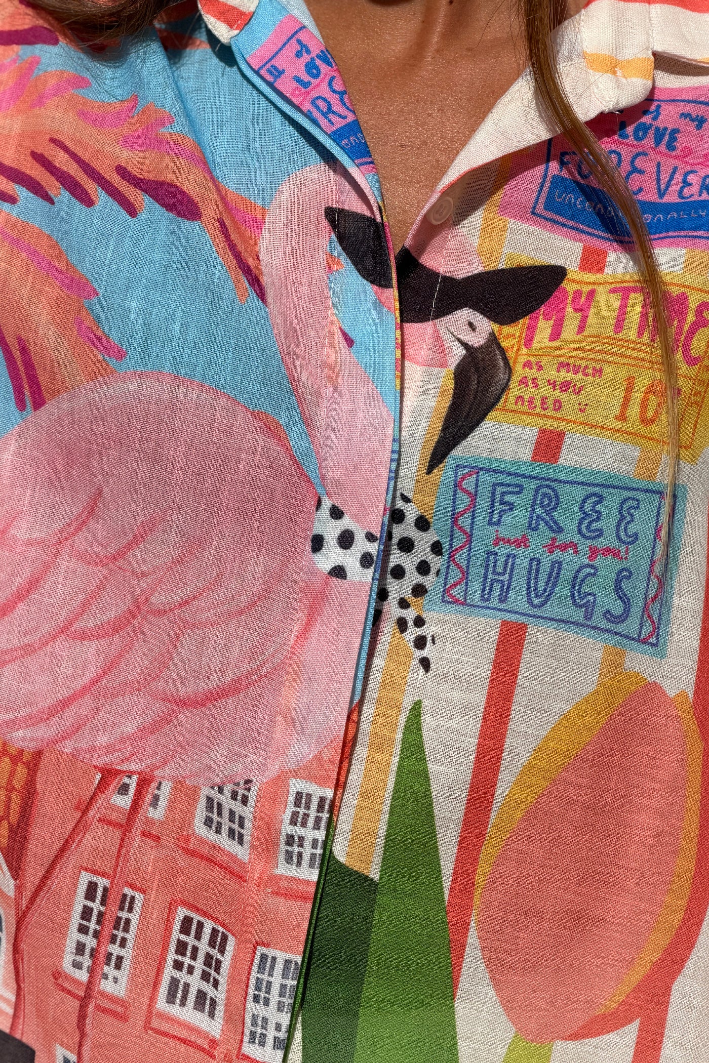 Pink Beach House Collage Draped Blouse