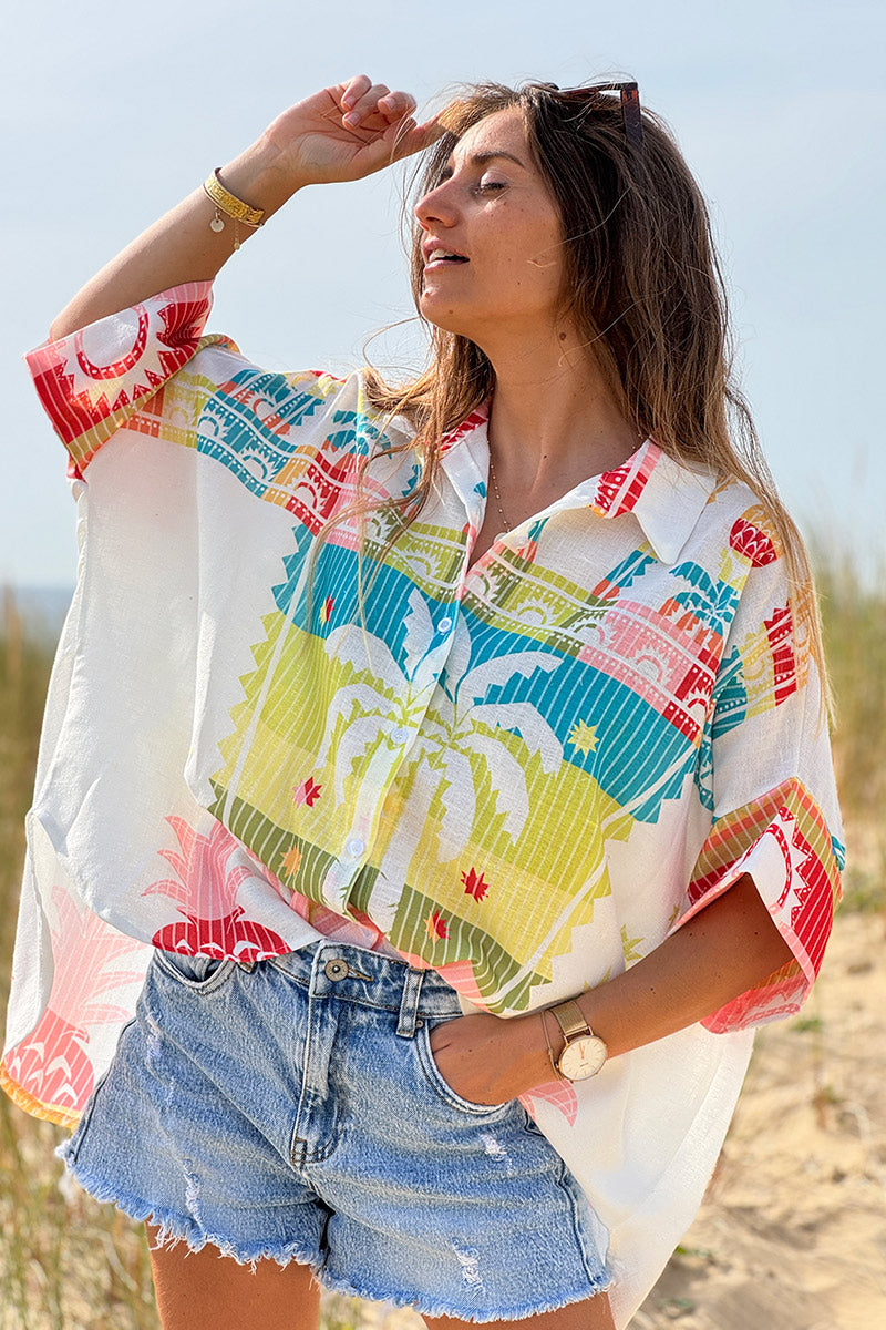 White Pineapple Paradise Guayabera Shirt