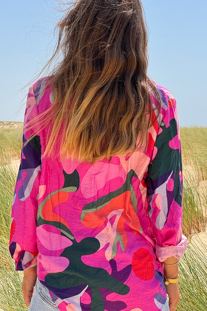 Pink Modern Art Print Button-Down Blouse