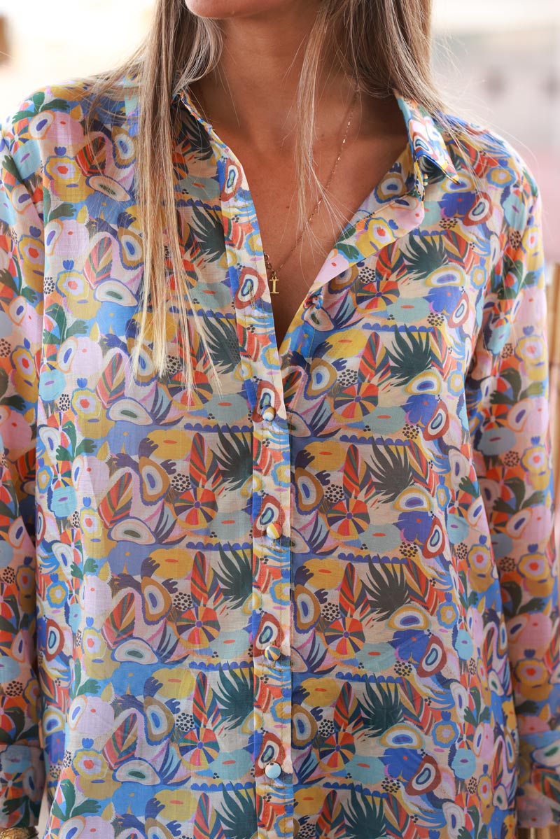 Camisa ligera con estampado festivo abstracto colorido