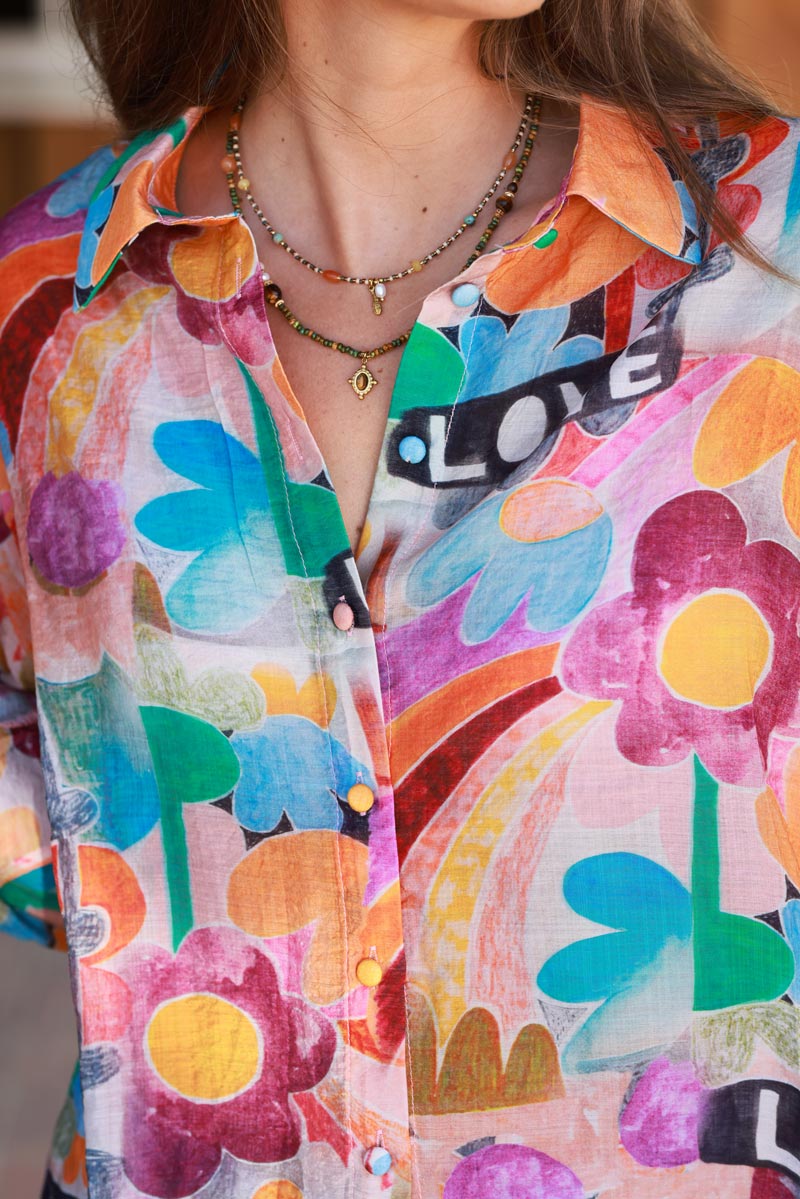 Chemise légère imprimé aquarelle esprit peace and love arc en ciel