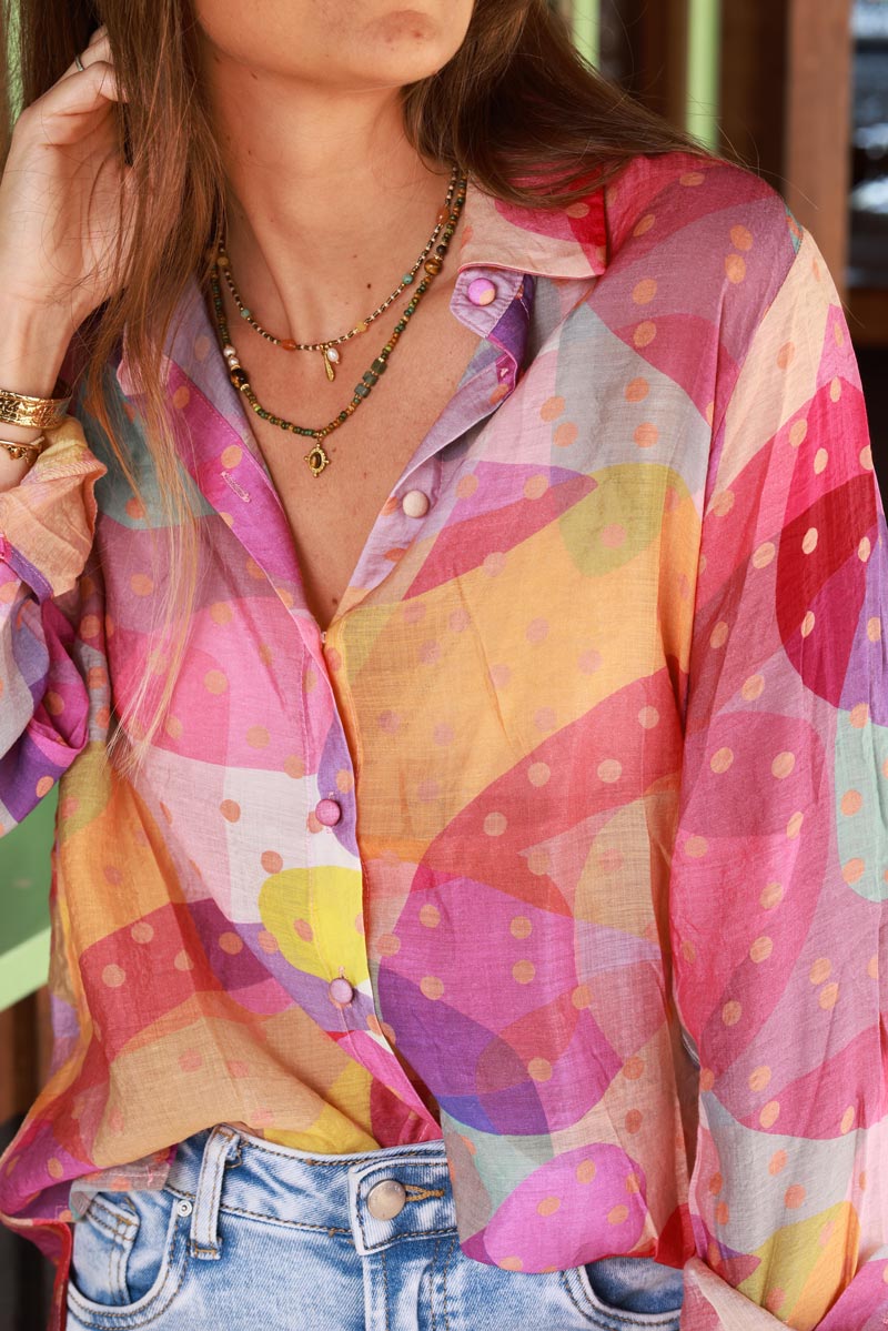 Chemise légère imprimé graphique coloré et pois
