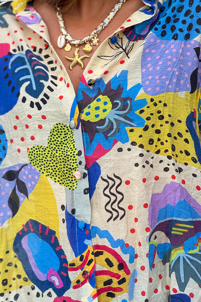 Cream Pineapple Party Button-Down Blouse