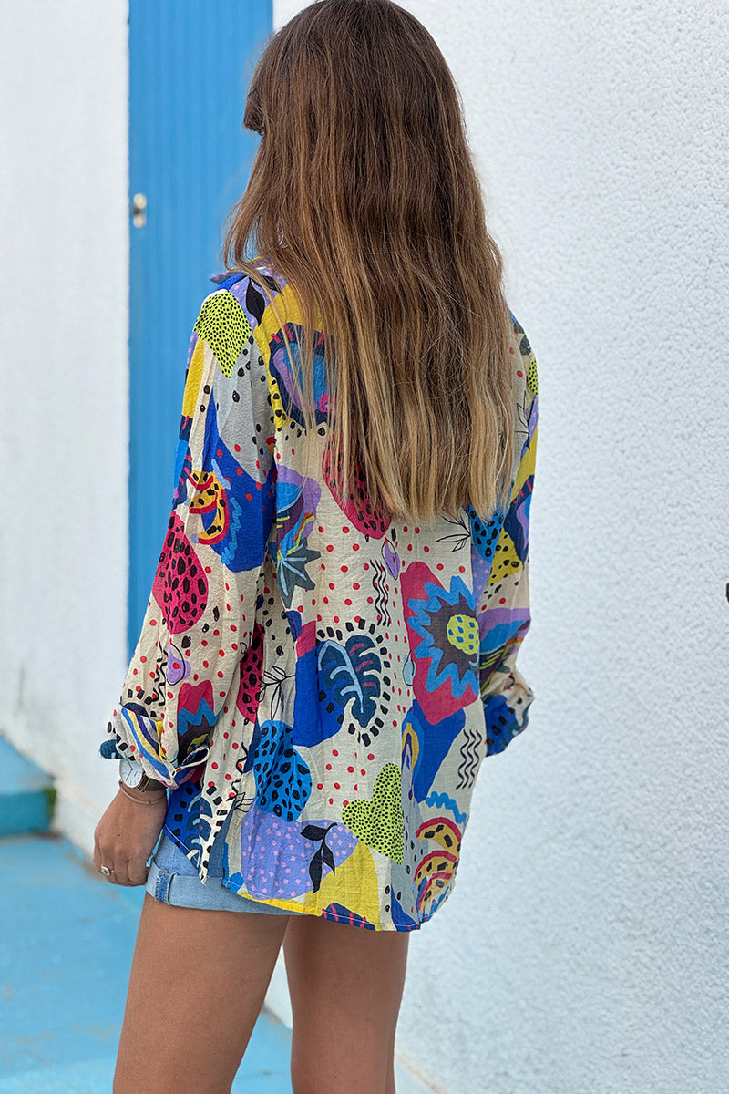 Cream Pineapple Party Button-Down Blouse