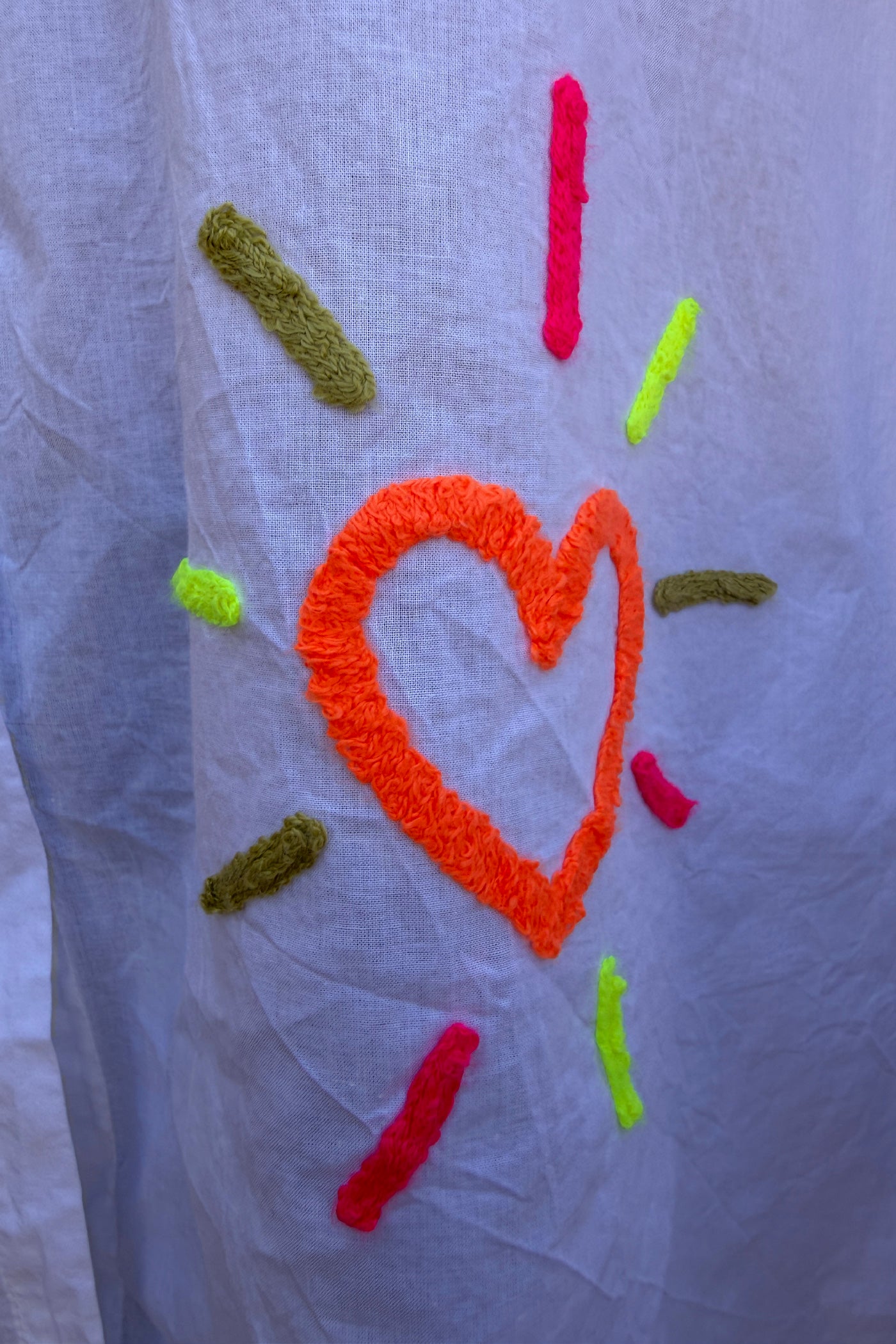 White “Neon Summer” Cotton Button-Down Blouse