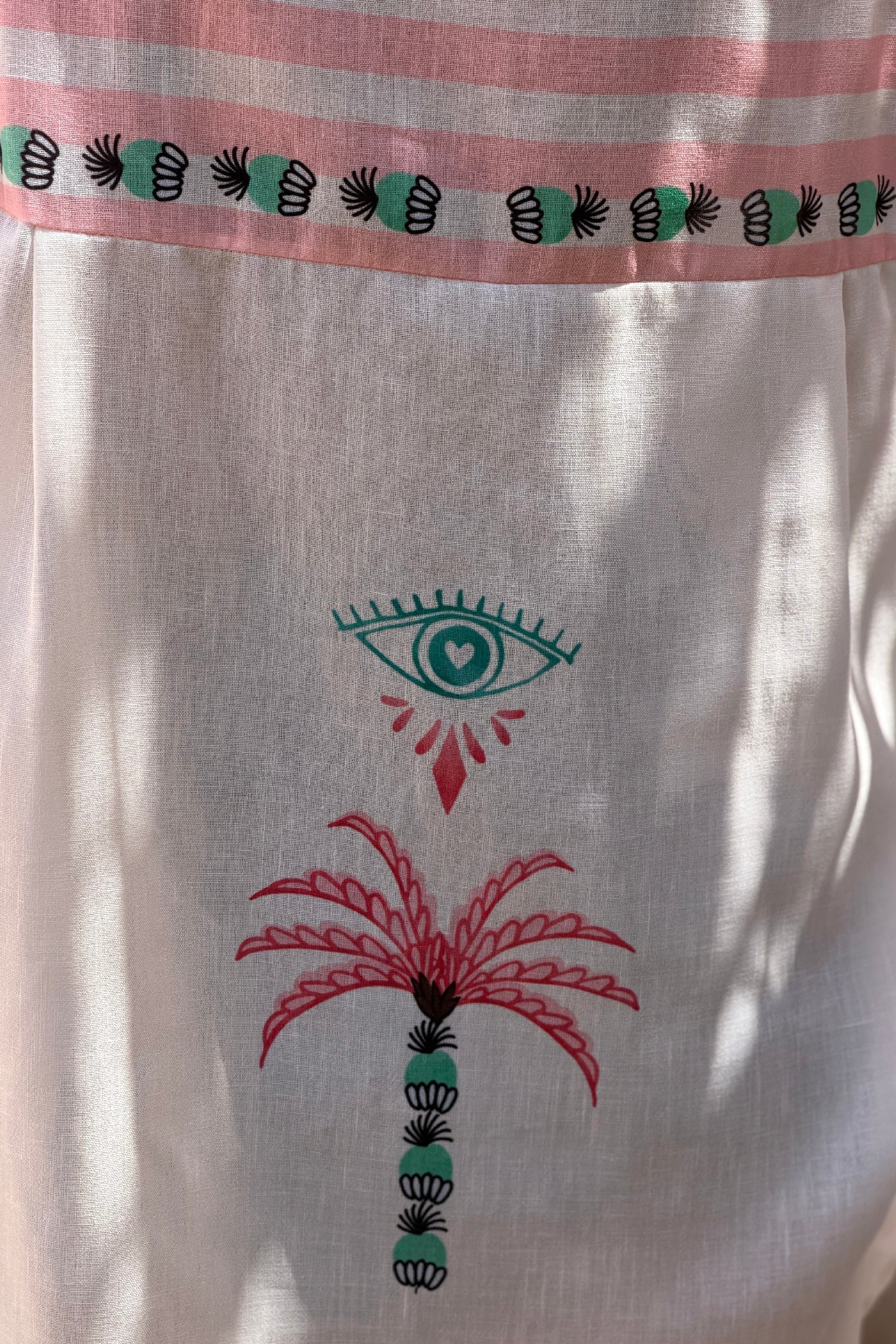 Cream “Pink Palms” Cabana Sleeve Blouse