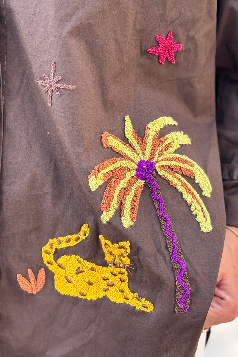 Chocolate Brown Desert Nights Applique Button-Down Blouse