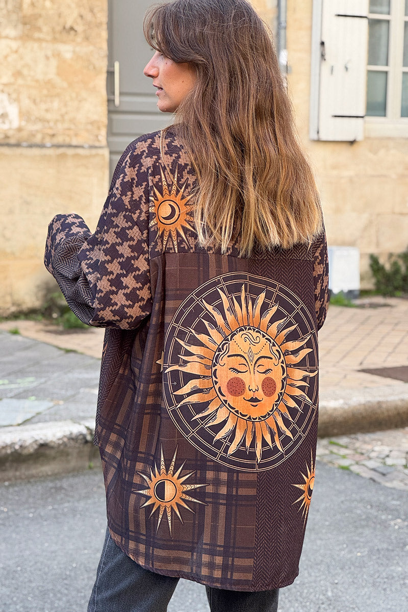 Chocolate Brown Mystic Patterns Button-Down Blouse