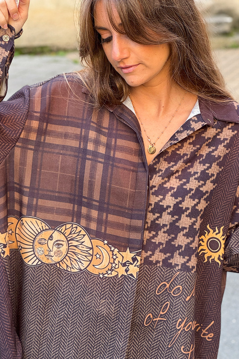 Chocolate Brown Mystic Patterns Button-Down Blouse
