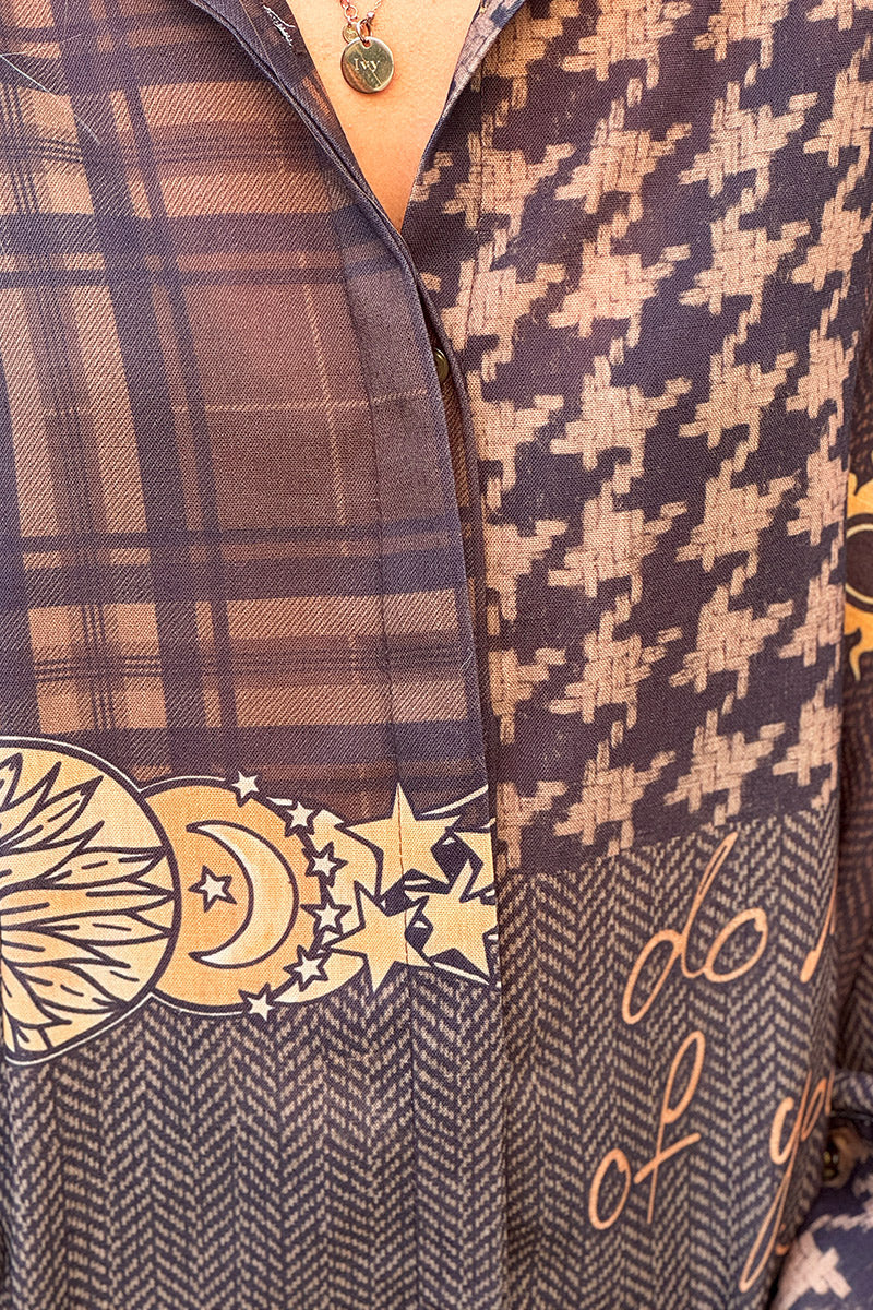 Chocolate Brown Mystic Patterns Button-Down Blouse