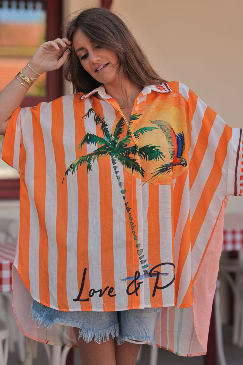 Orange Stripe Short-Sleeve Cabana Blouse
