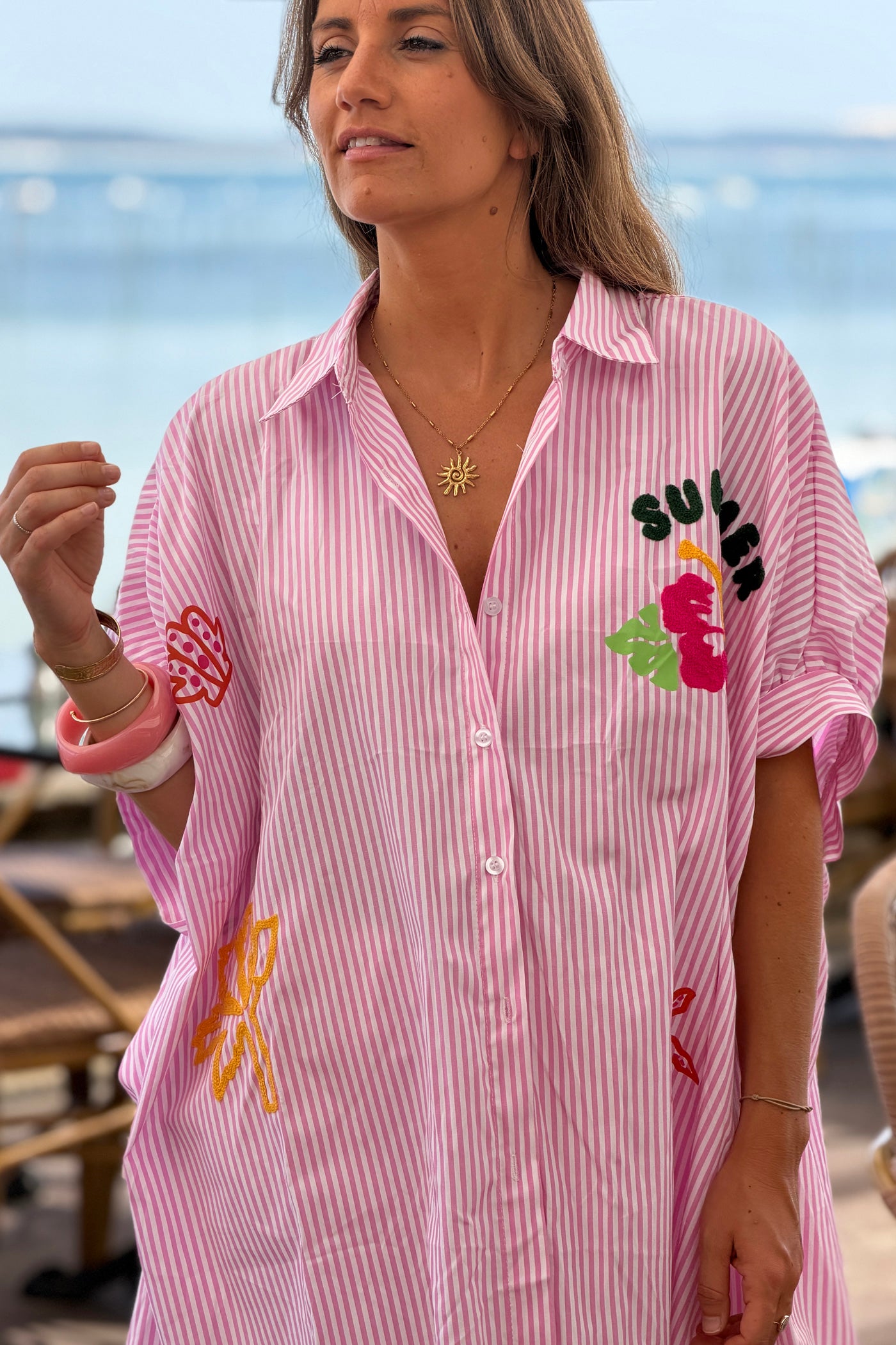 Pink Pinstripe Soleil Mon Amour Button-Down